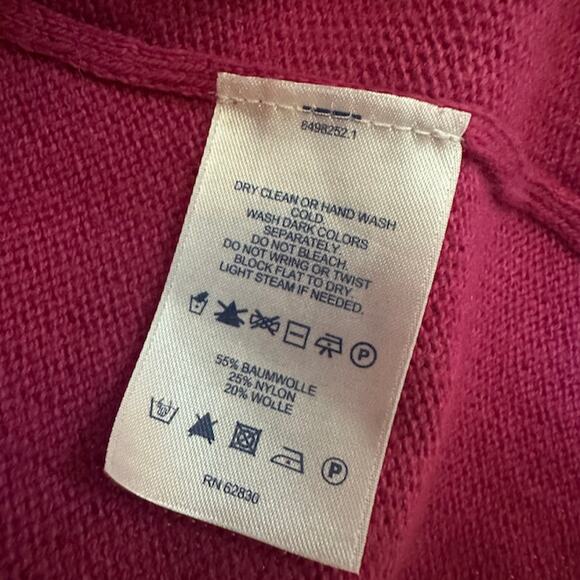 Lands End Women's Cardigan Raspberry Ruffle Front Open Cotton Wool Blend M 10-12 - Picture 5 of 7